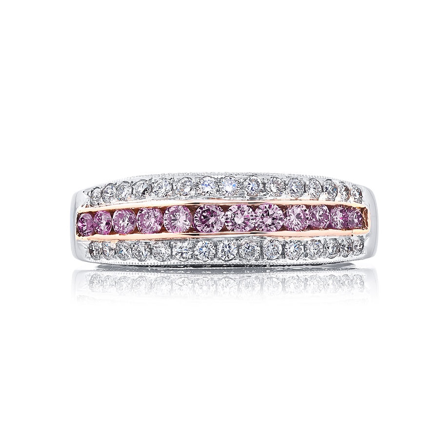Platinum and 18K Pink Gold Round Diamond Single-Row Micro Pave Band