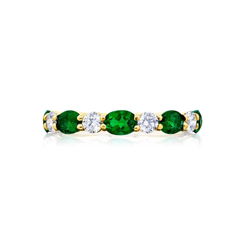 18K Yellow Gold Oval Emerald and Diamond Band