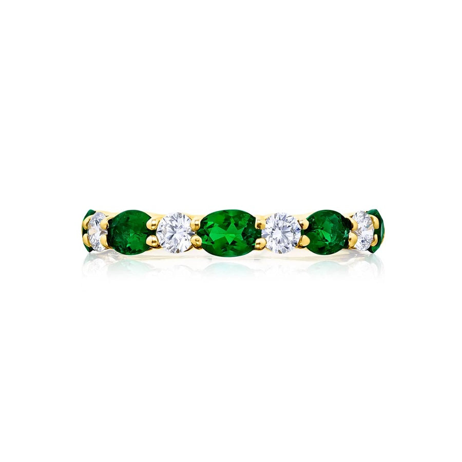 18K Yellow Gold Oval Emerald and Diamond Band