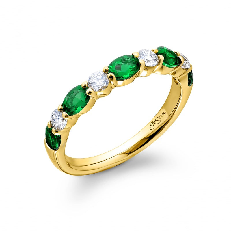 18K Yellow Gold Oval Emerald and Diamond Band
