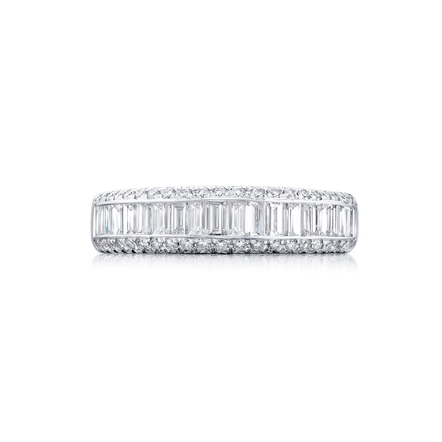 Platinum Straight Baguette Diamond Single-Row Channel Set Micro Pave Band