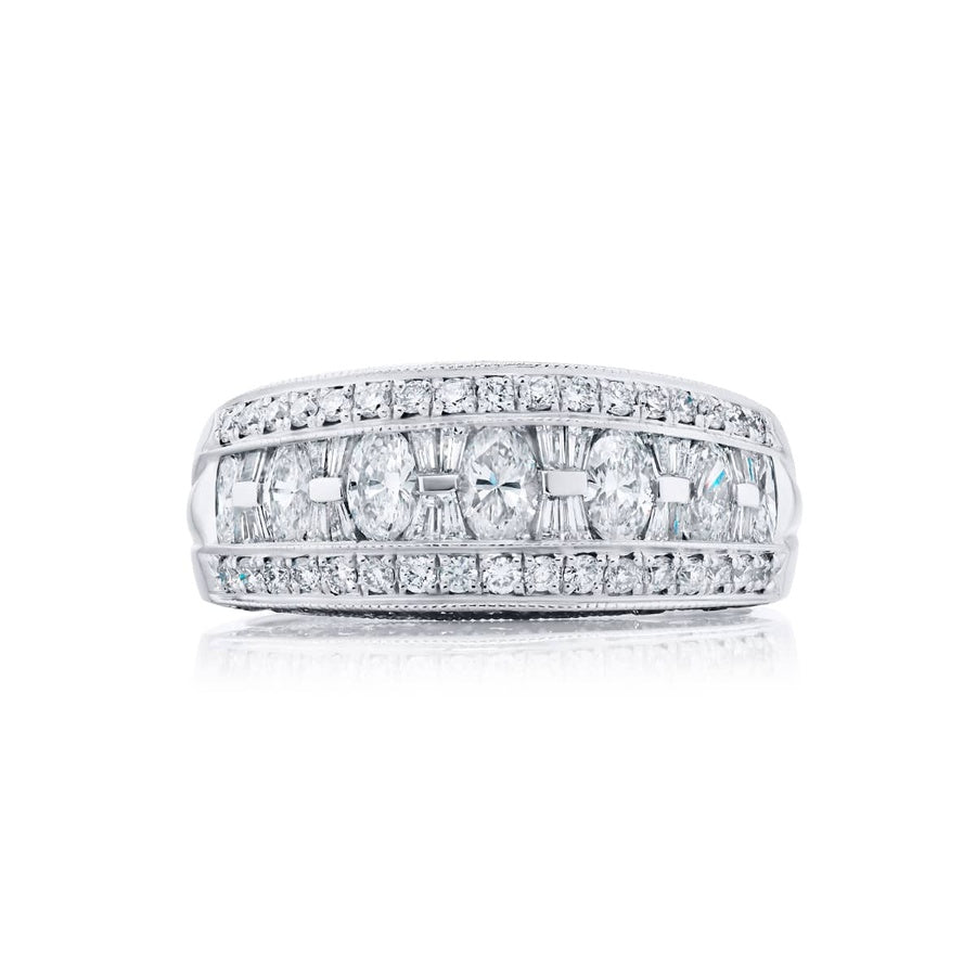 Platinum Marquise and Tapered Baguette Diamond Single-Row Channel Set Micro Pave Band