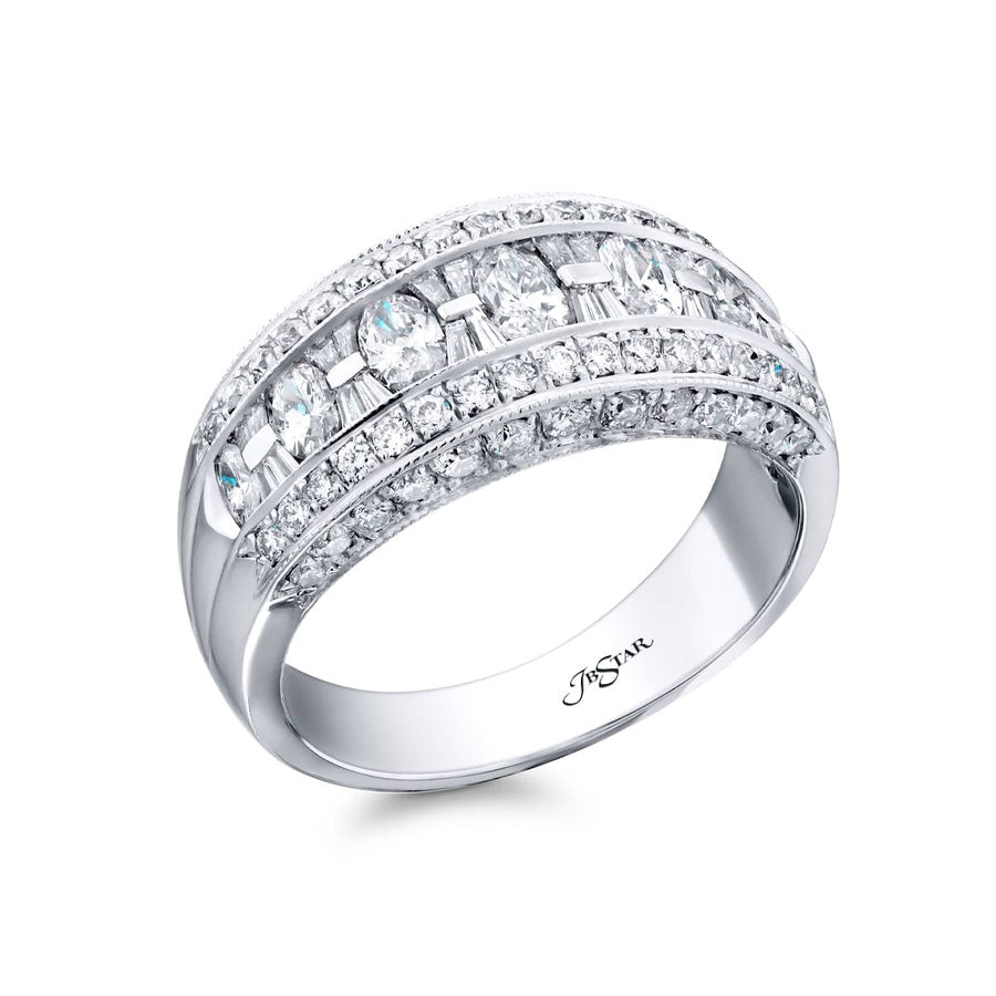 Platinum Marquise and Tapered Baguette Diamond Single-Row Channel Set Micro Pave Band