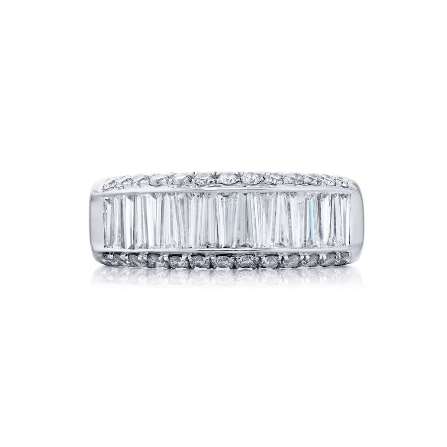 Platinum Tapered Baguette Diamond Channel Set Micro Pave Band
