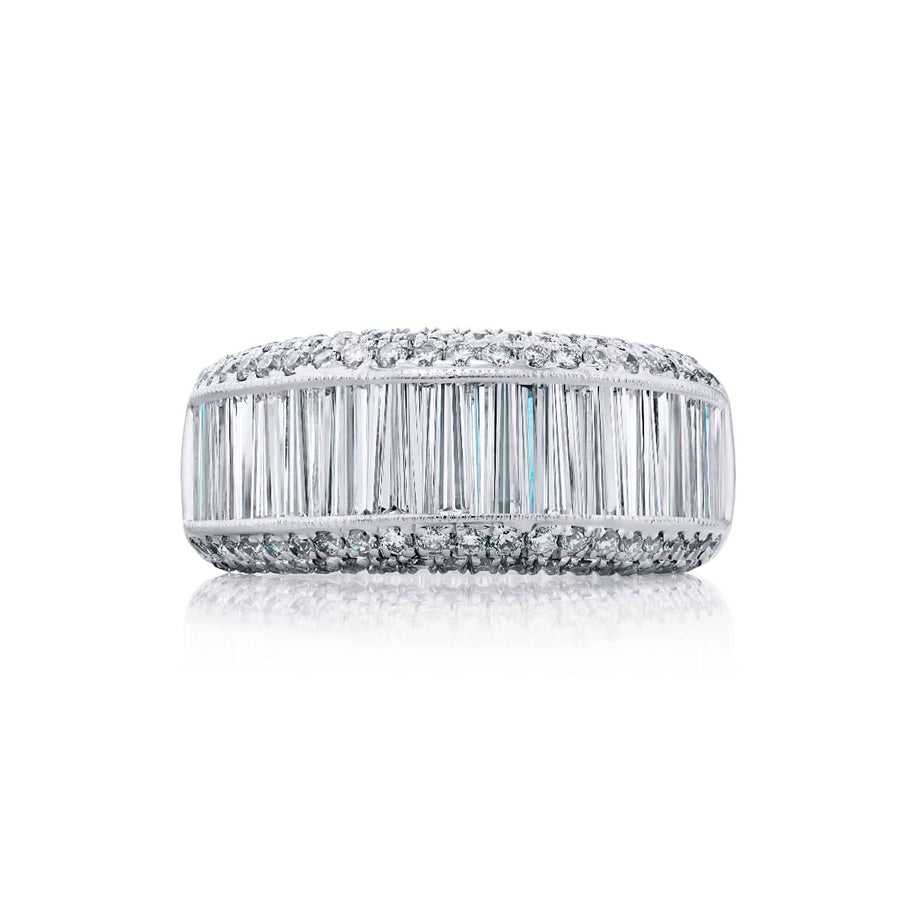 Platinum Tapered Baguette Diamond Single-Row Channel Set Micro Pave Band