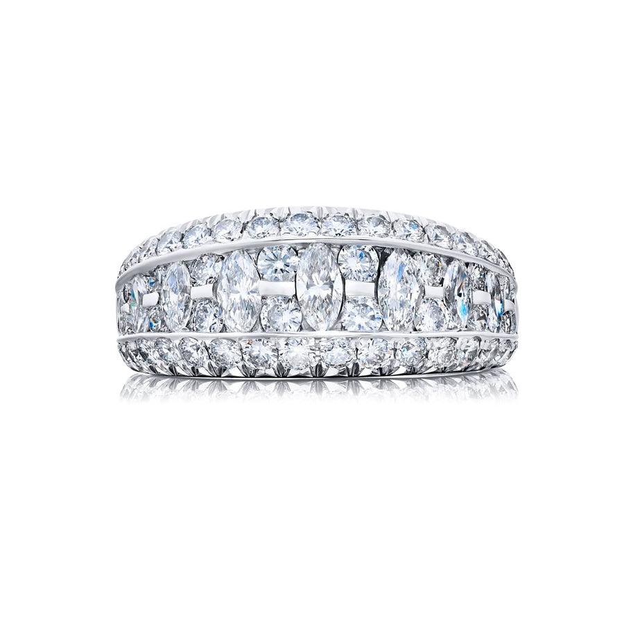 Platinum Marquise and Round Diamond Single-Row Channel Set Micro Pave Band