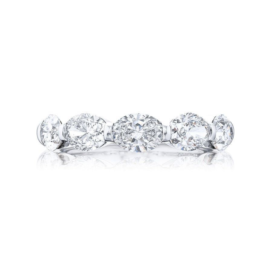 Platinum Oval Diamond Single-Row Bar Set East-West Band