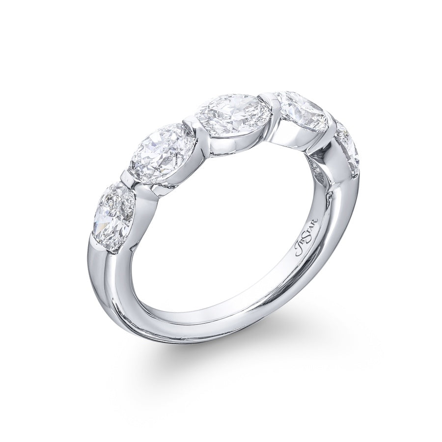 Platinum Oval Diamond Single-Row Bar Set East-West Band