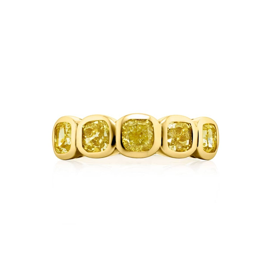 18K Yellow Gold Cushion-Cut Fancy Yellow Diamond Single-Row Bezel Set Band