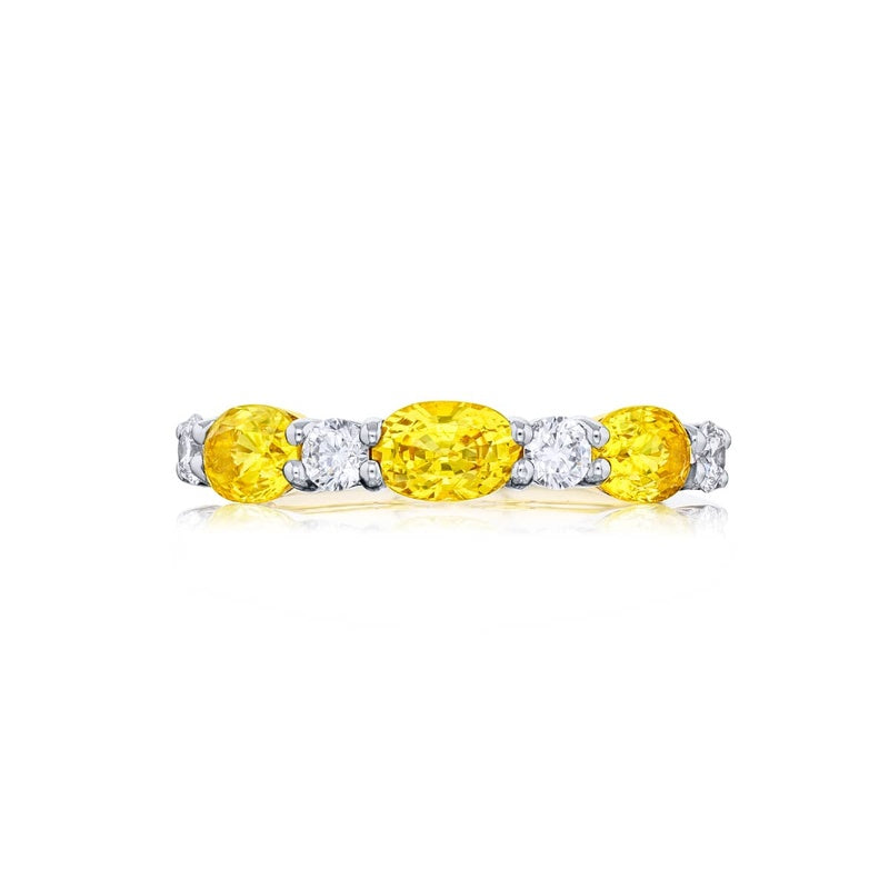 18K Yellow Gold Oval Yellow Sapphire and Round Diamond Single-Row Band