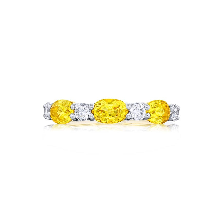 18K Yellow Gold Oval Yellow Sapphire and Round Diamond Single-Row Band