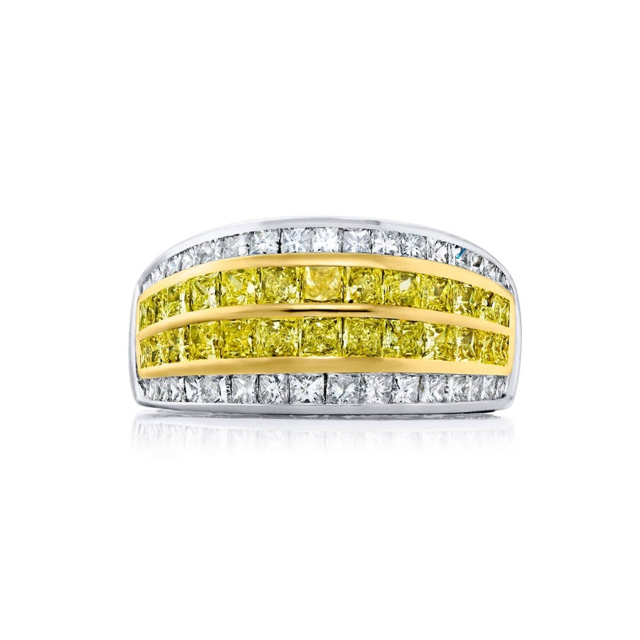 Platinum and 18K Yellow Gold Princess-Cut Fancy Yellow Diamond Two-Row Band