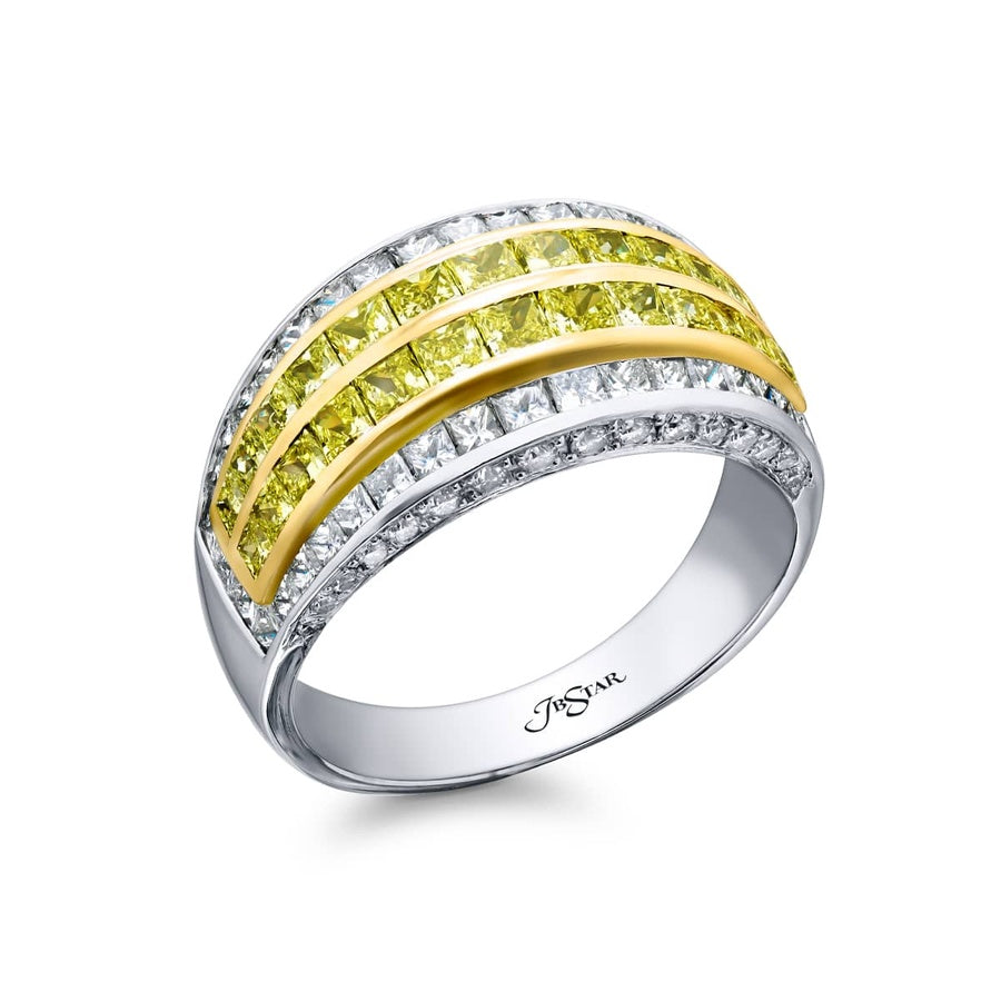 Platinum and 18K Yellow Gold Princess-Cut Fancy Yellow Diamond Two-Row Band