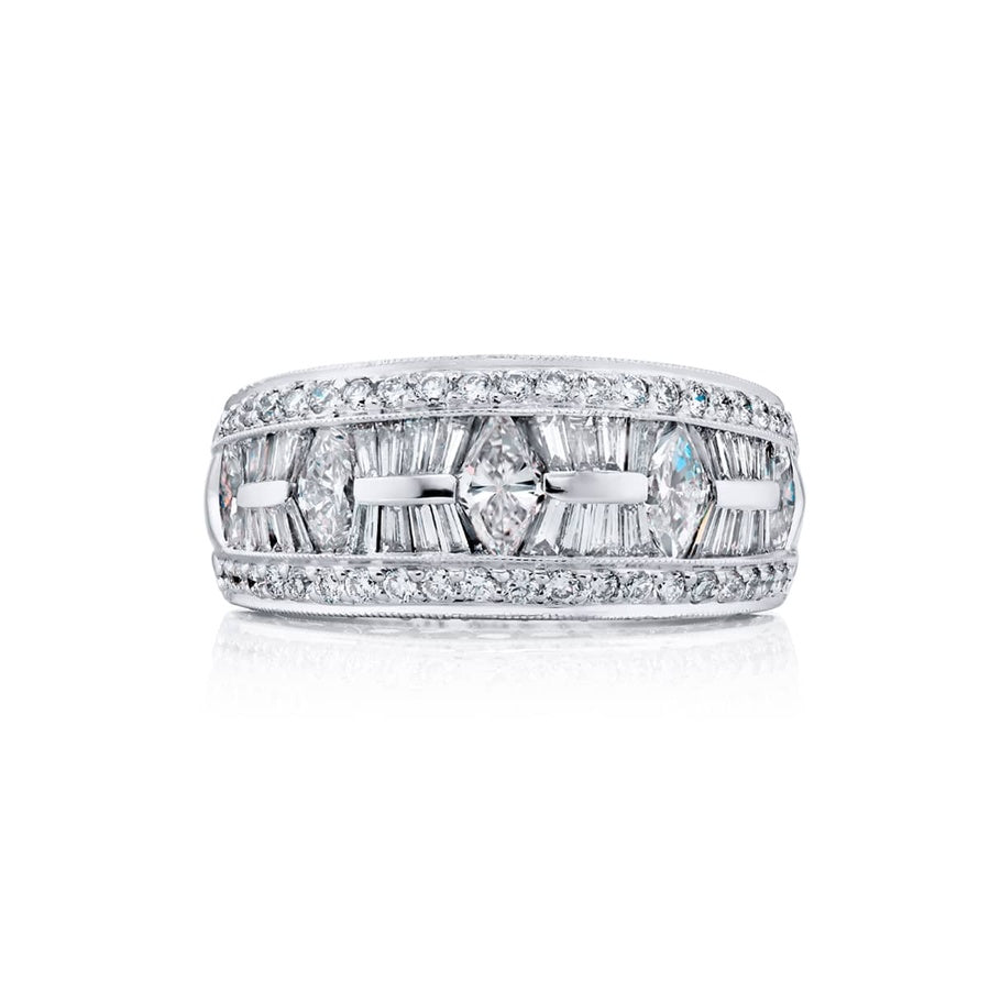 Platinum Marquise Diamond Single-Row Channel Set Micro Pave Band