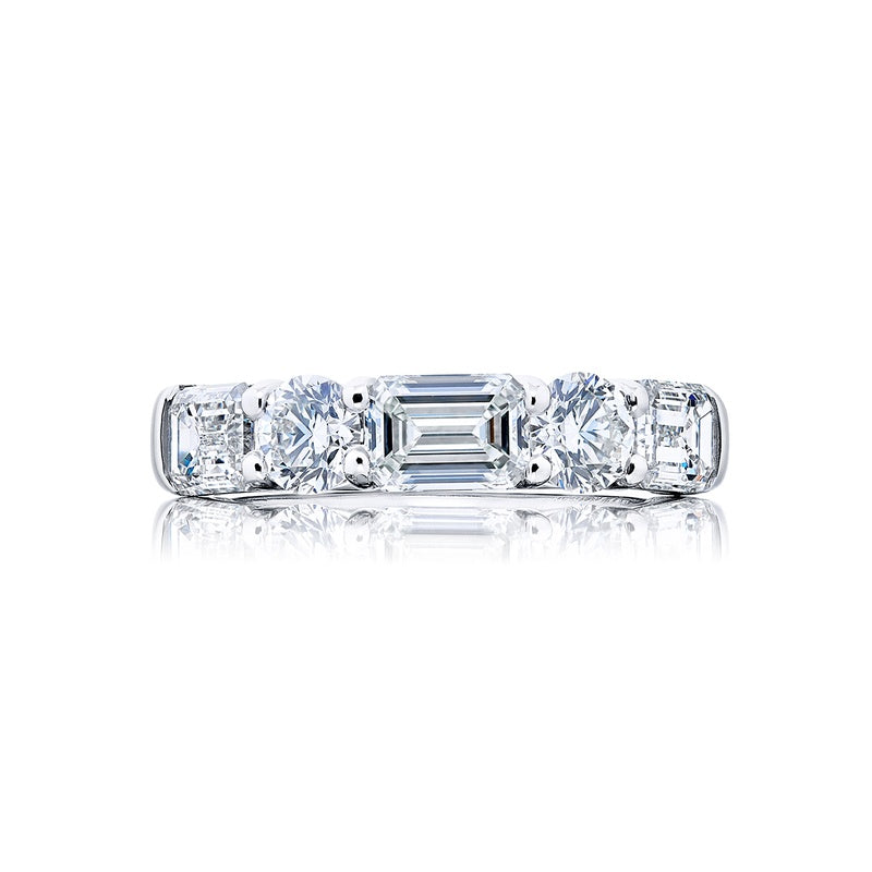 Platinum Emerald-Cut and Round Diamond Single-Row East-West Band