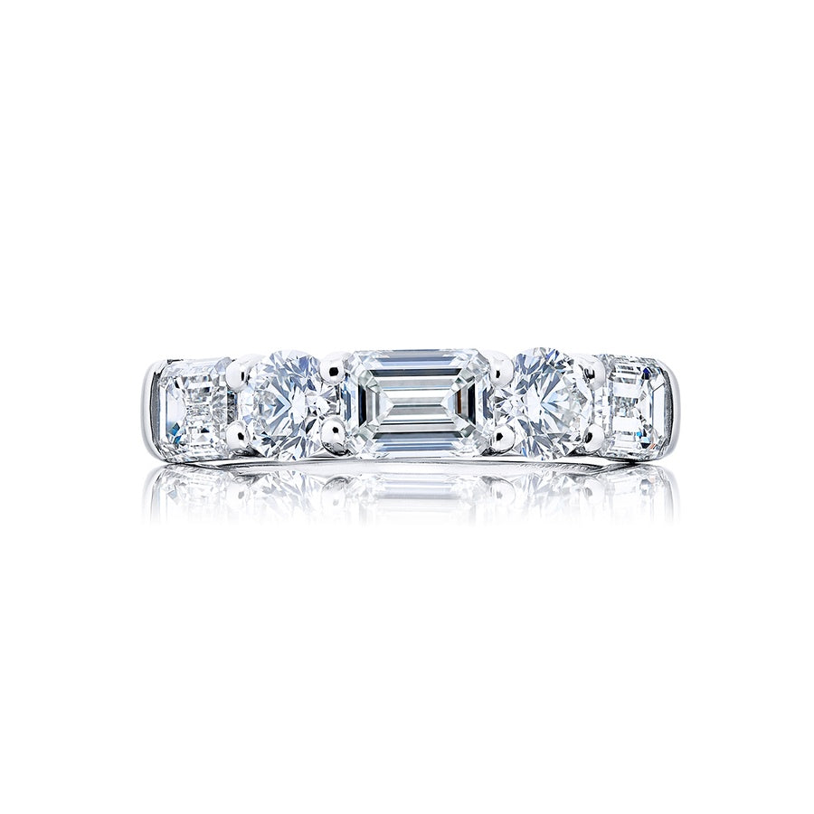 Platinum Emerald-Cut and Round Diamond Single-Row East-West Band