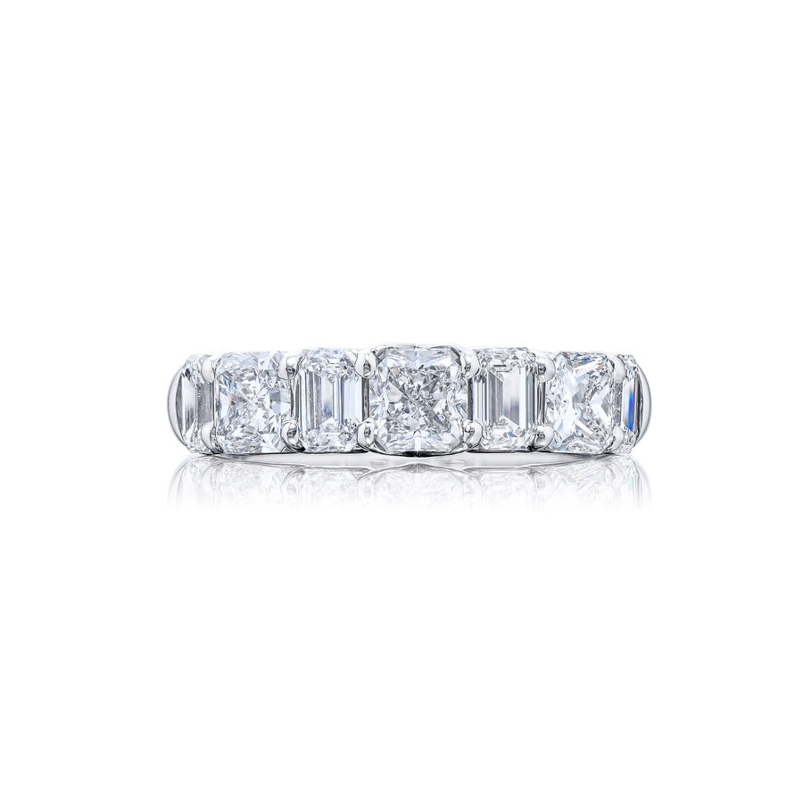 Platinum Emerald-Cut and Radiant-Cut Diamond Single-Row Band