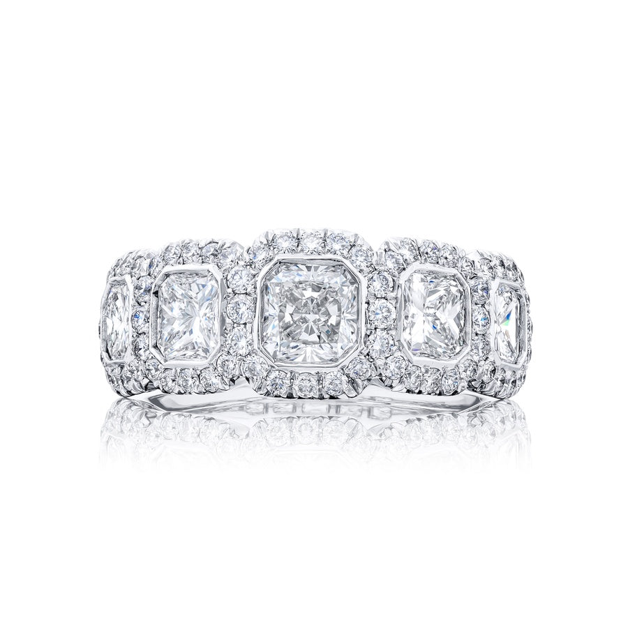 Platinum Radiant-Cut Diamond Single-Row Bezel Set Micro Pave Band
