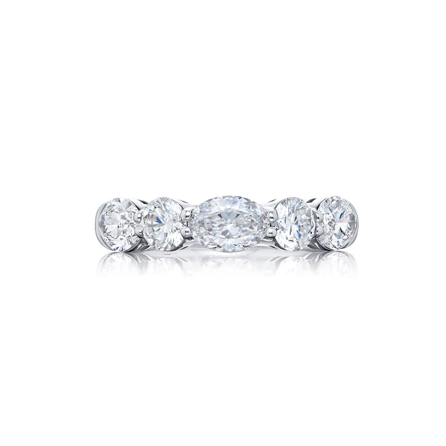 Platinum Oval and Round Diamond Single-Row East-West Band