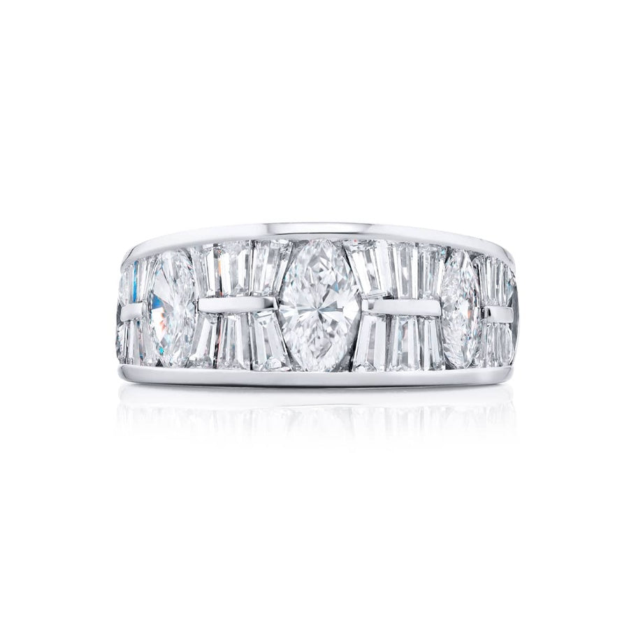 Platinum Marquise and Tapered Baguette Diamond Single-Row Channel Set Band