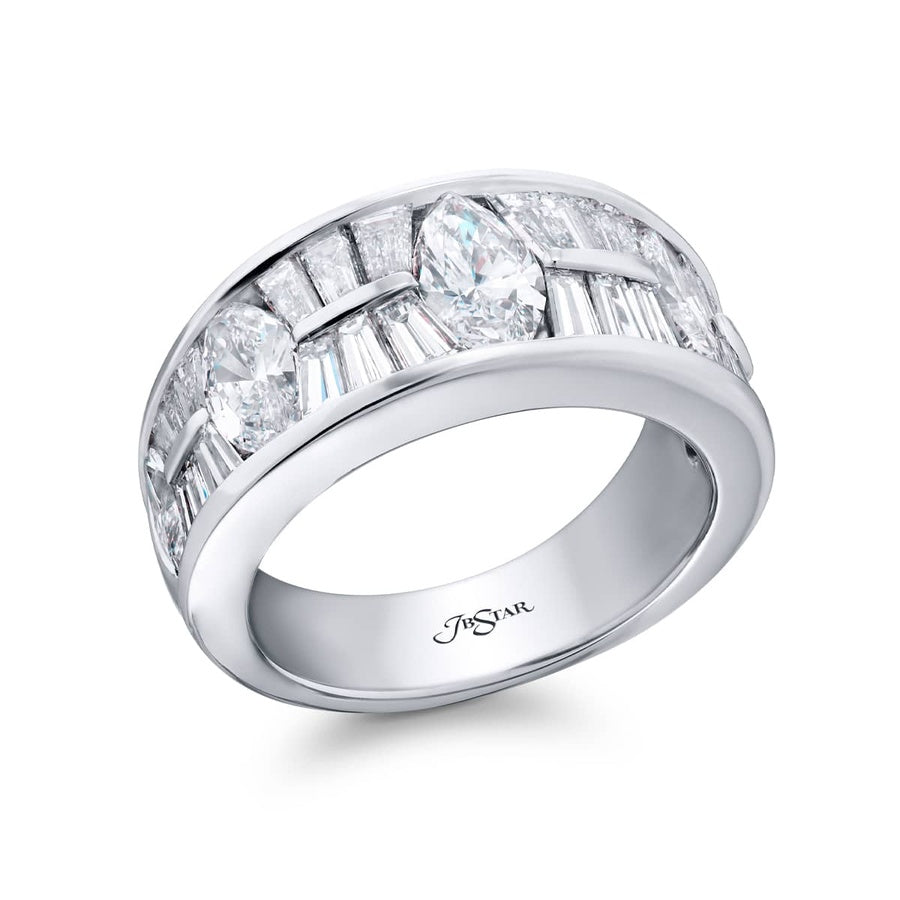 Platinum Marquise and Tapered Baguette Diamond Single-Row Channel Set Band
