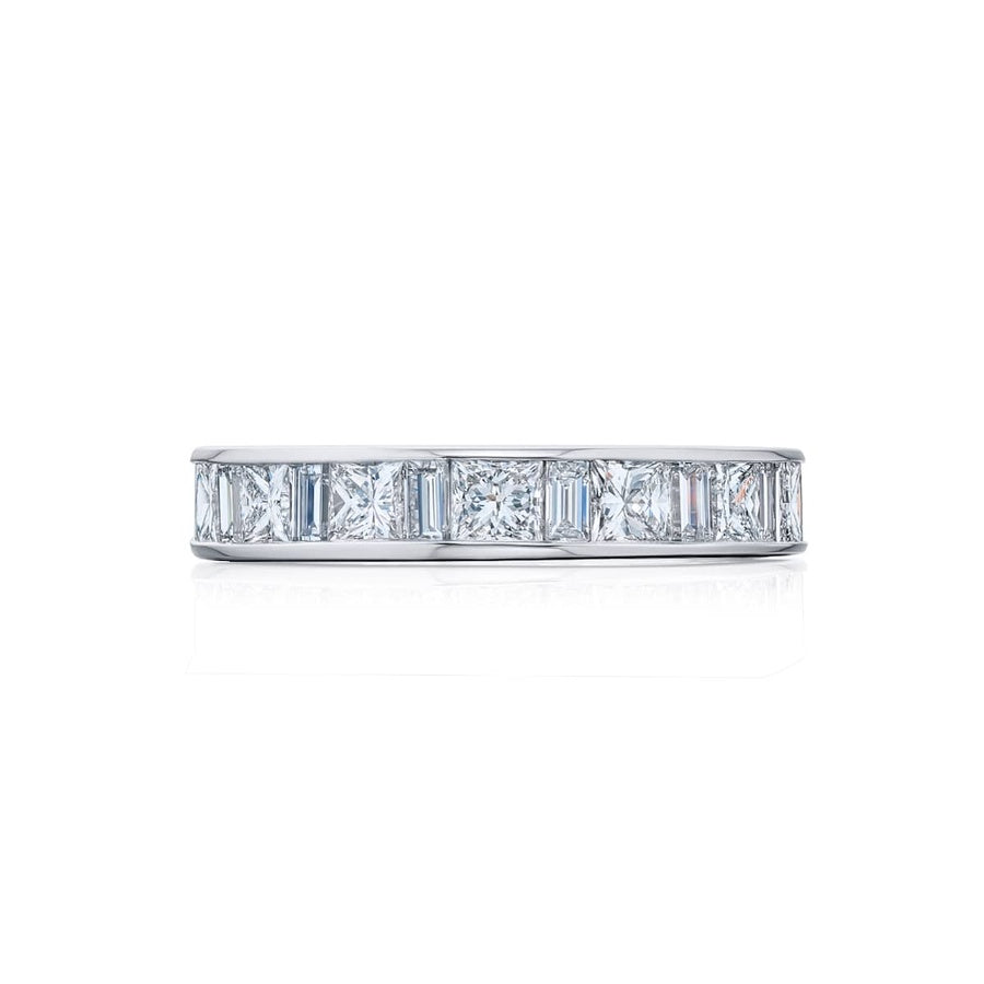 Platinum Princess-Cut and Straight Baguette Diamond Eternity Band