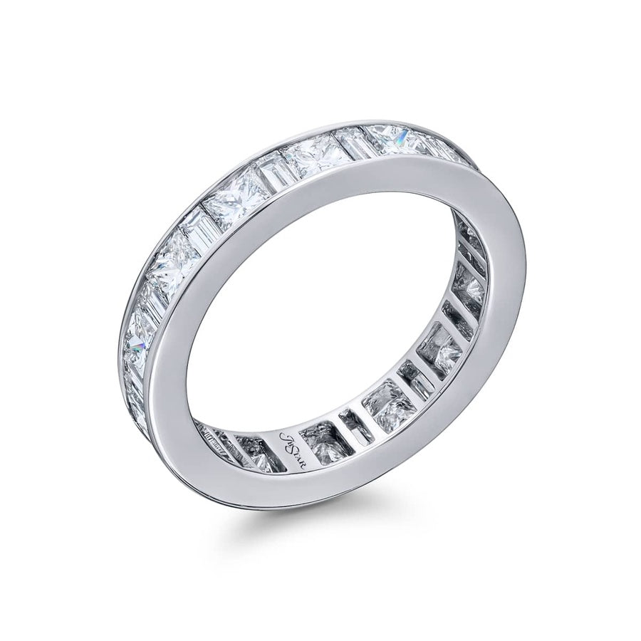 Platinum Princess-Cut and Straight Baguette Diamond Eternity Band
