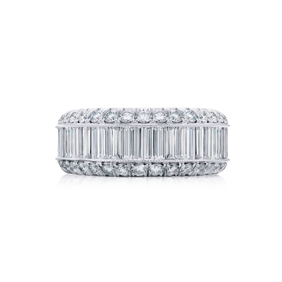 Platinum Straight Baguette Diamond Single-Row Channel Set Micro Pave Band