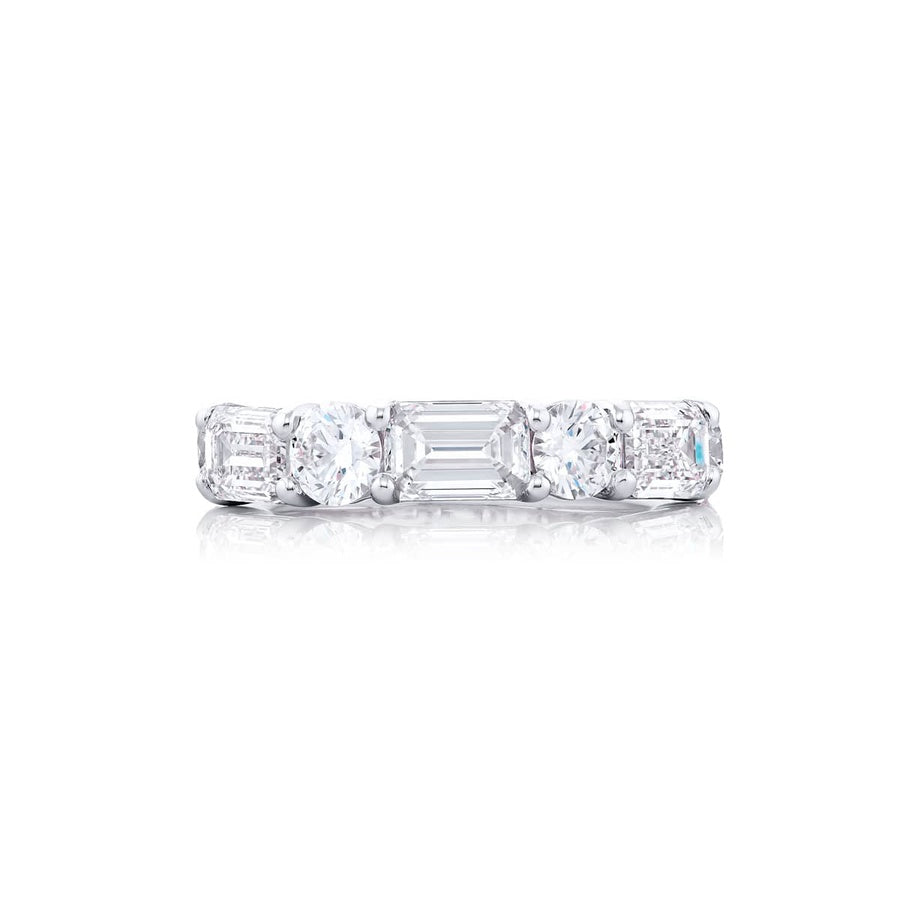 Platinum Emerald-Cut and Round Diamond Single-Row East-West Band