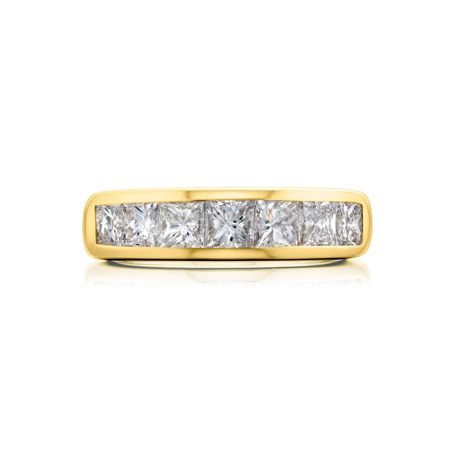 18K Yellow Gold Princess-Cut Diamond Single-Row Channel Set Men's Wedding Band