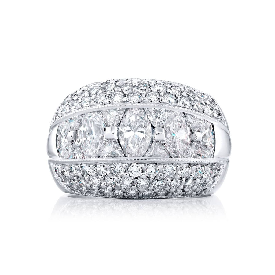 Platinum Marquise and Trillion Diamond Three-Row Band