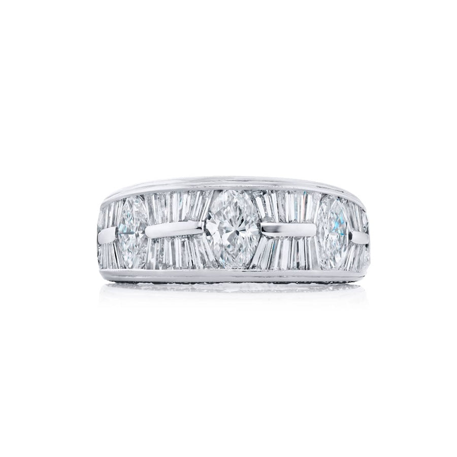 Platinum Marquise and Tapered Baguette Diamond Single-Row Channel Set Micro Pave Band