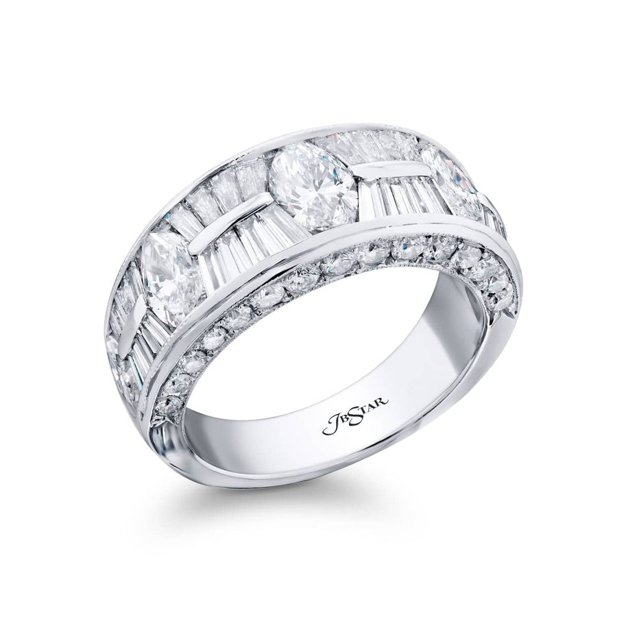Platinum Marquise and Tapered Baguette Diamond Single-Row Channel Set Micro Pave Band