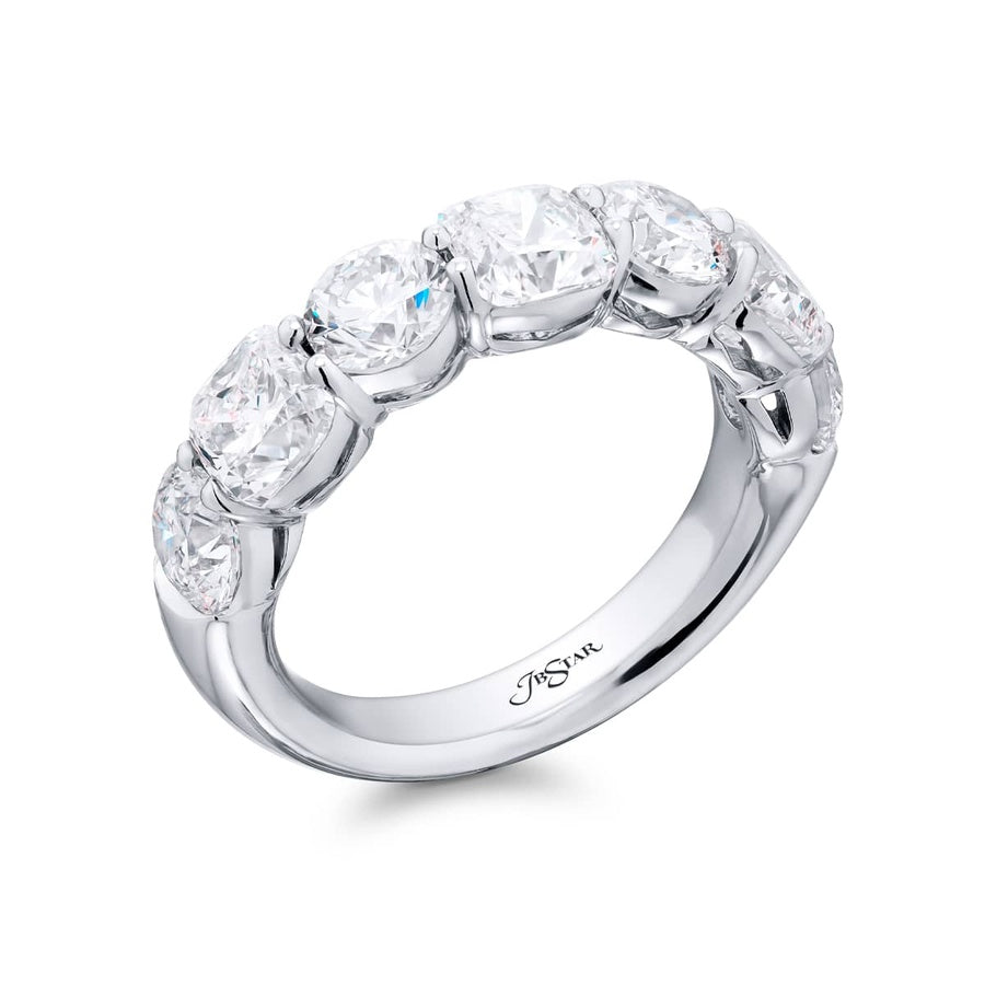Platinum Radiant-Cut and Round Diamond Single-Row Band