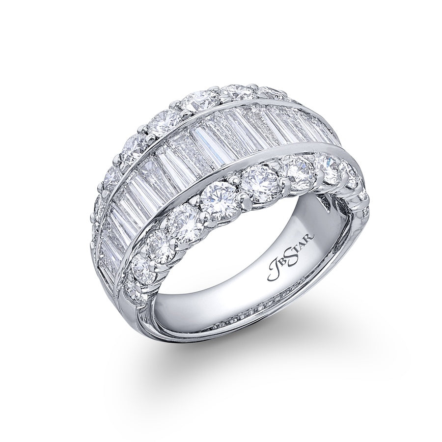 Platinum Straight Baguette Diamond Three-Row Channel Set Band