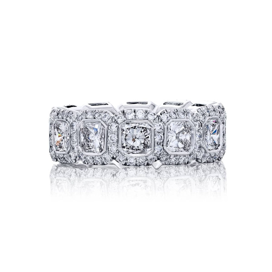 Platinum Radiant-Cut Diamond Bezel Set Eternity Band