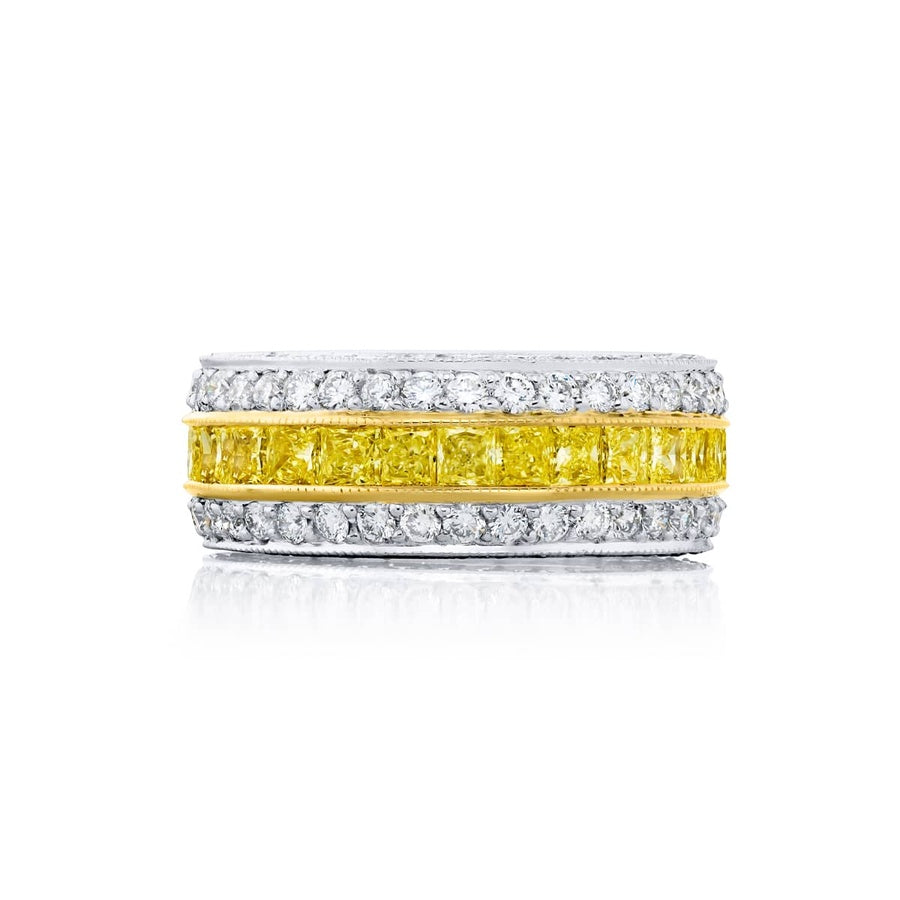 Platinum and 18K Yellow Gold Princess-Cut Fancy Yellow Diamond Eternity Band