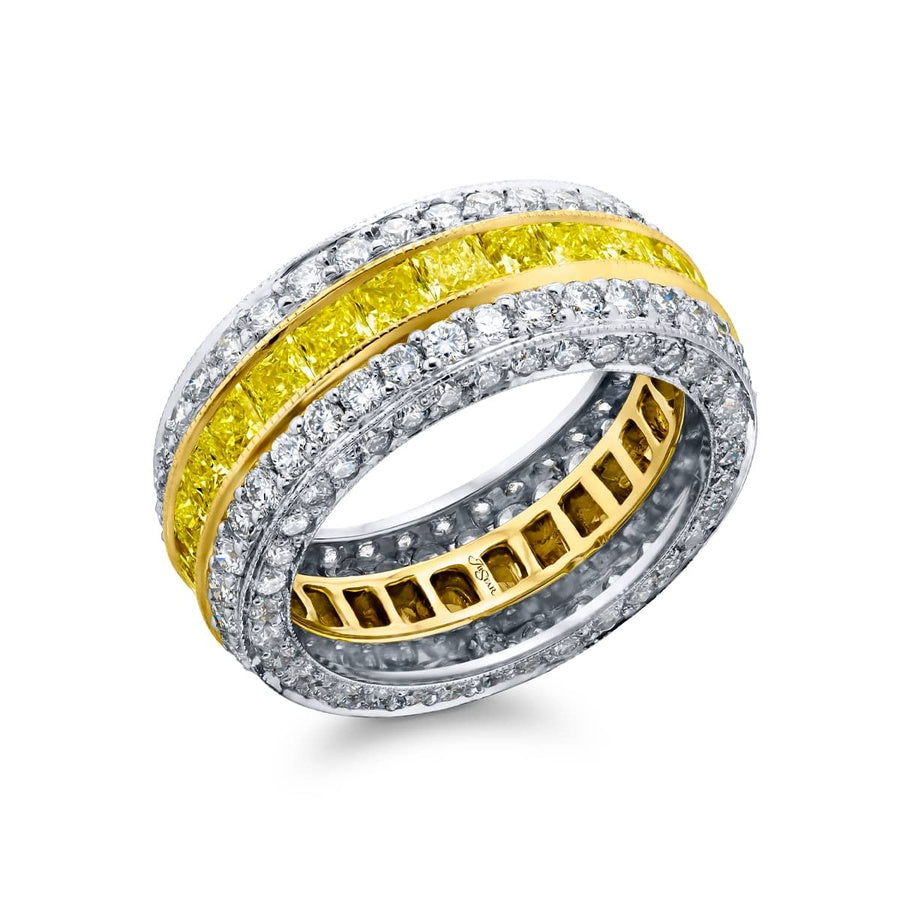 Platinum and 18K Yellow Gold Princess-Cut Fancy Yellow Diamond Eternity Band