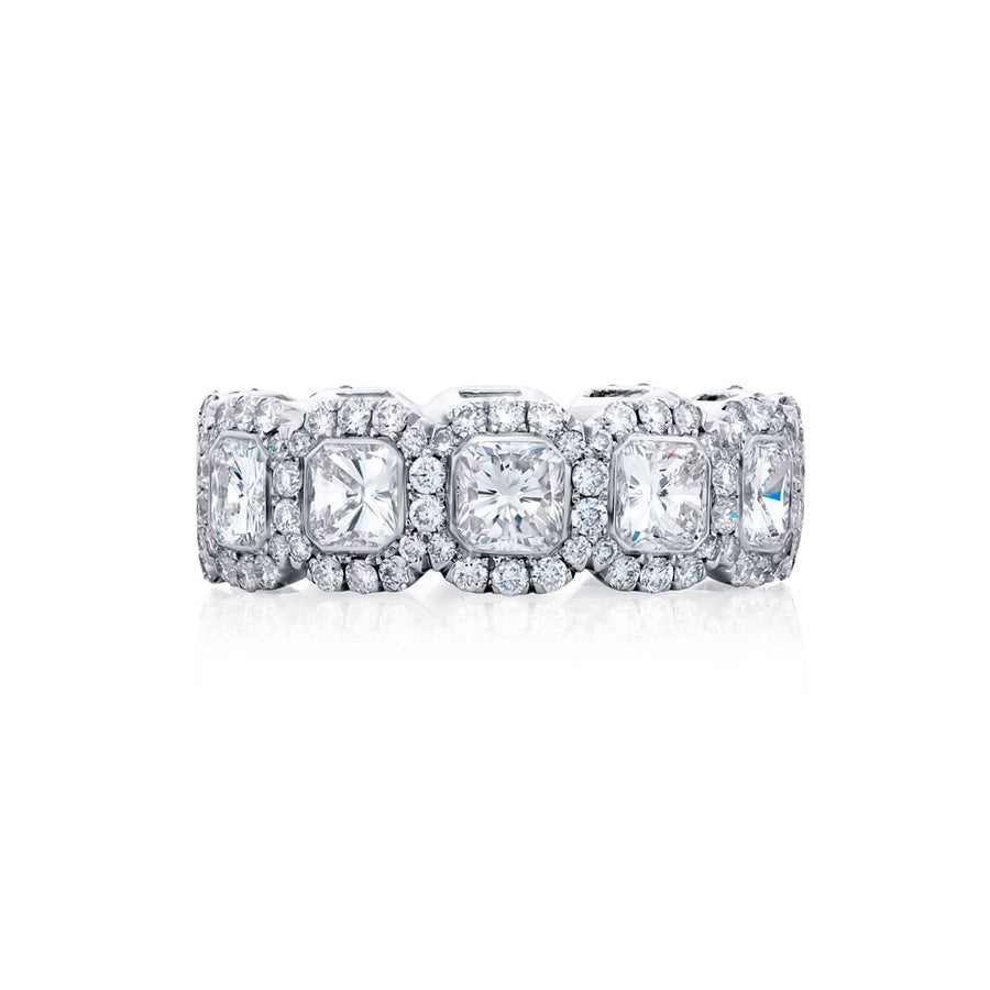 Platinum Radiant-Cut Diamond Bezel Set Eternity Band