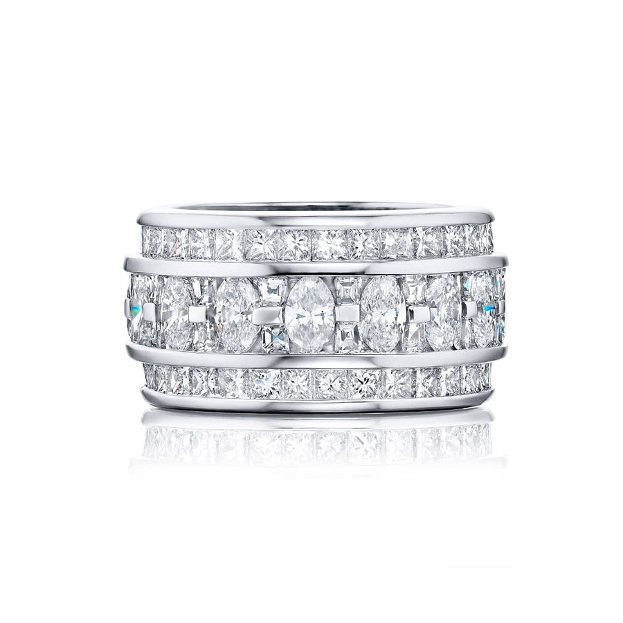 Platinum Marquise Diamond Three-Row Channel Set Eternity Band