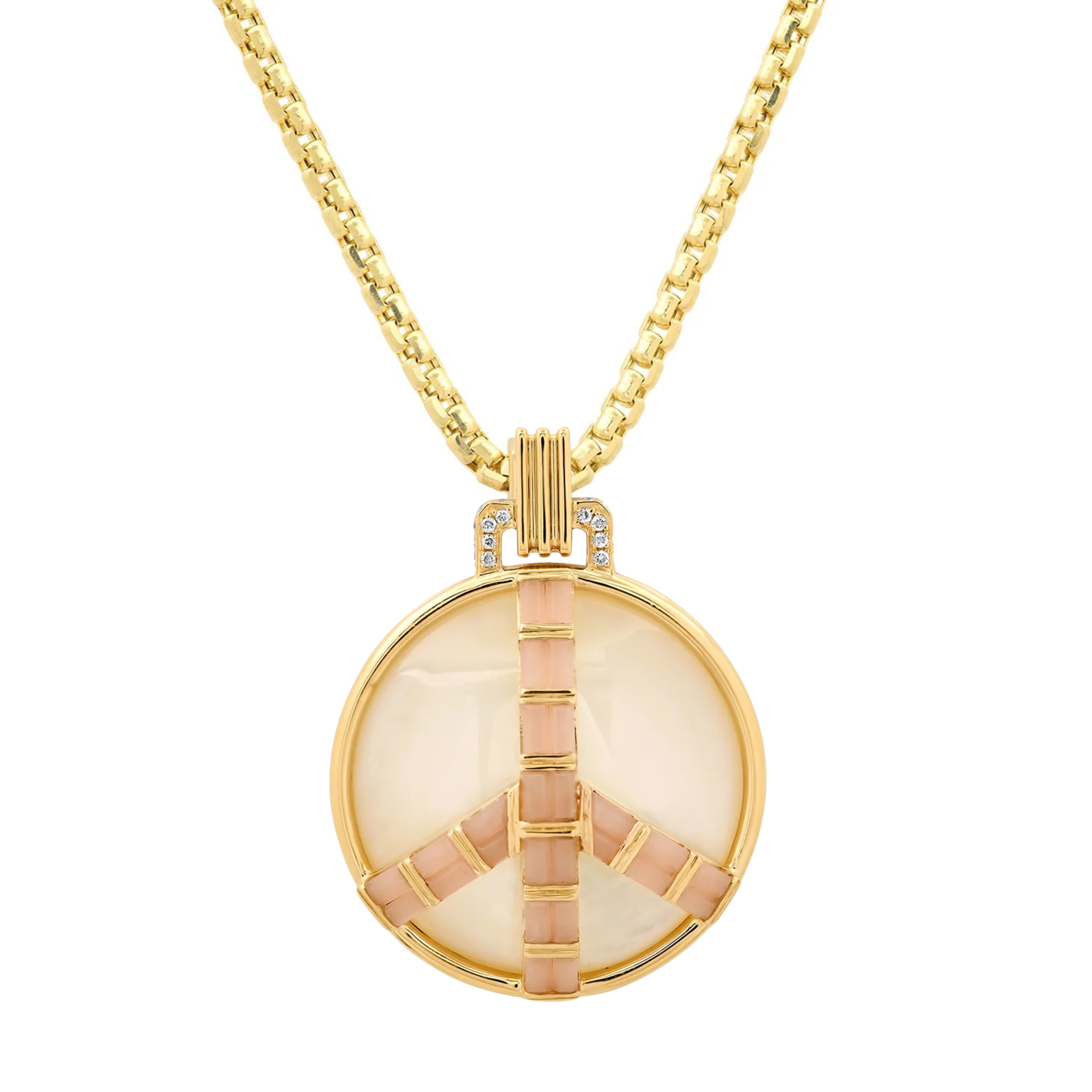 Midsize Peace Pendant in Mother of Pearl and Pink Opal