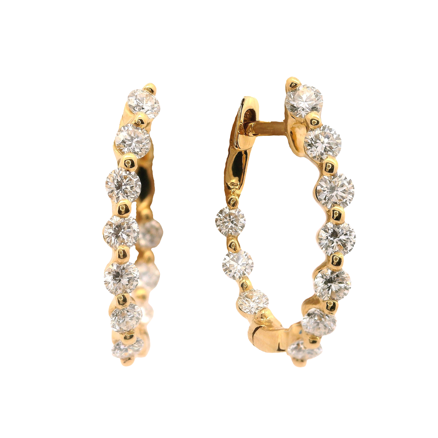 Inside-Outside Single Shared Prong Diamond Hoop Earrings