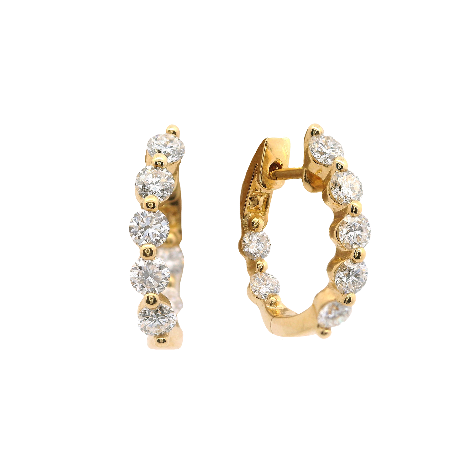 Inside-Outside Single Shared Prong Diamond Hoop Earrings