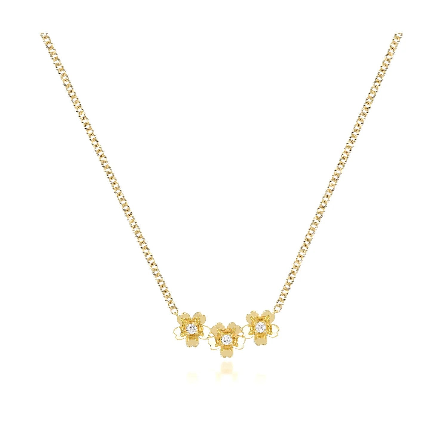 Triple Gold and Diamond Mini Cherry Blossom Necklace
