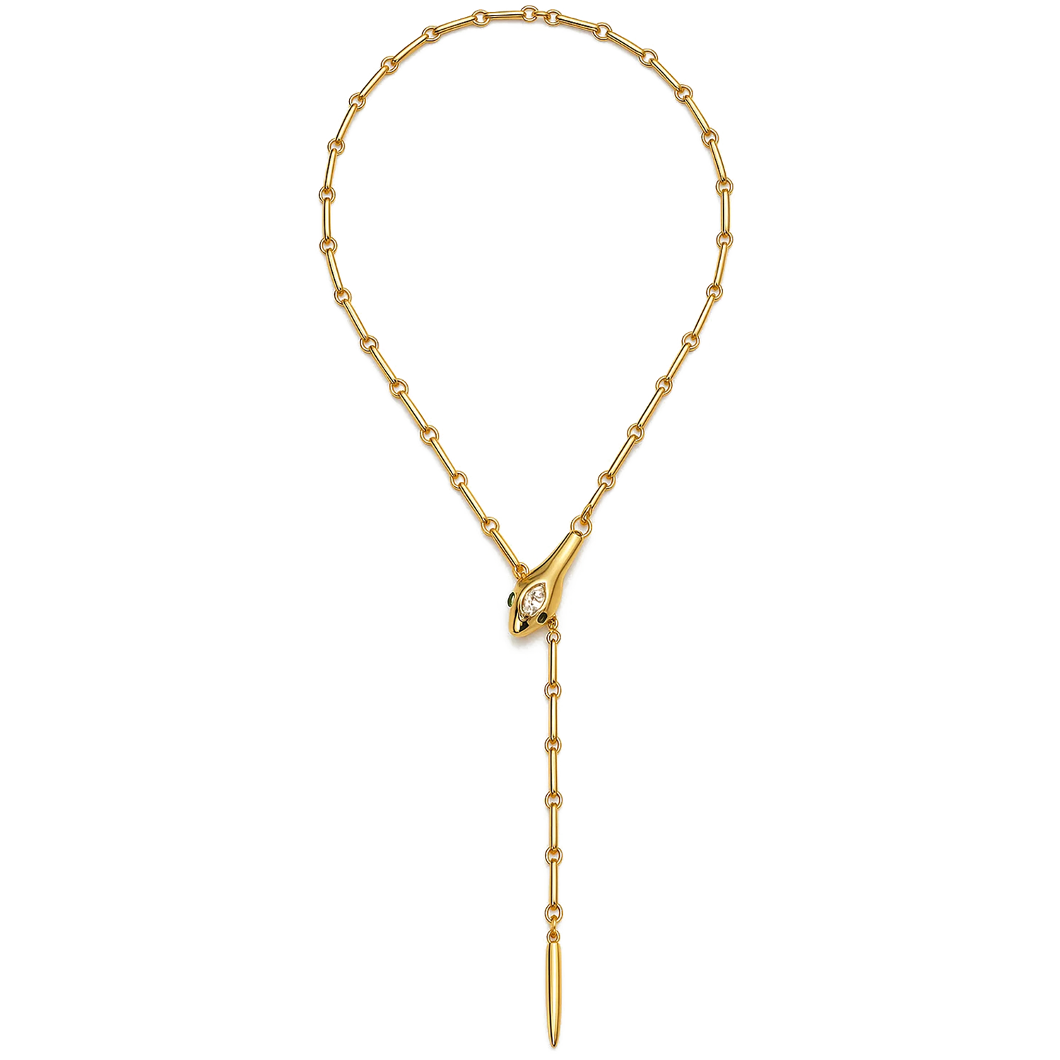 Marquise Diamond and Round Emerald Snake Lariat Necklace