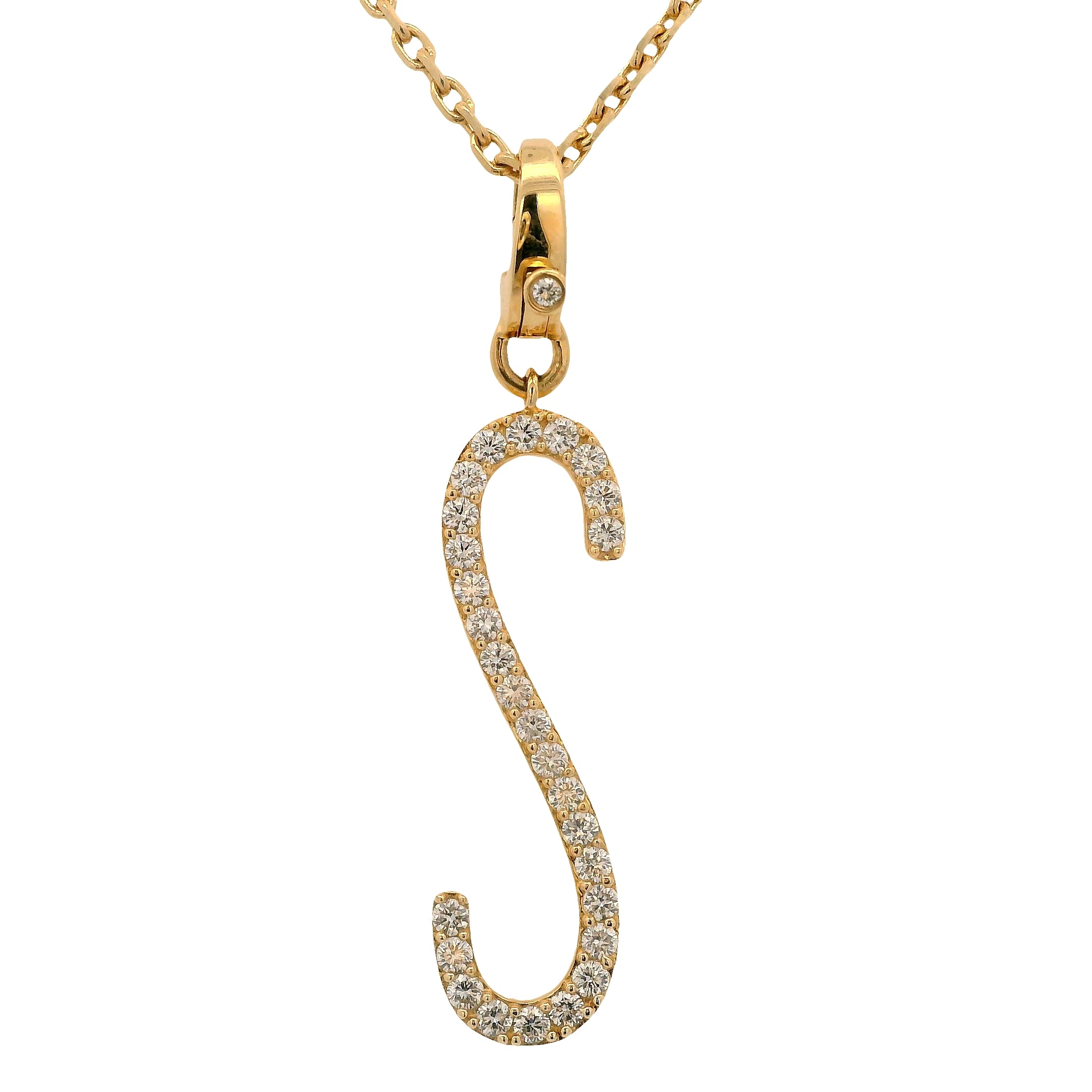 Pavé Round Diamond "S" Pendant on Diamond Latch Bail
