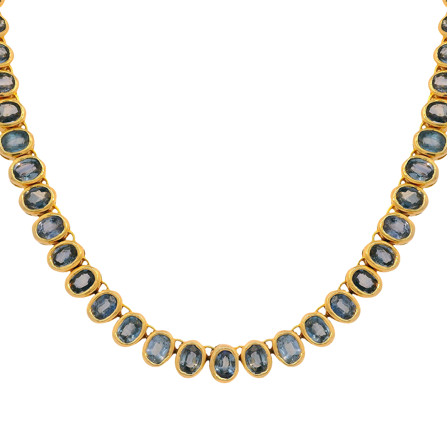 Bezel Oval Blue Sapphire Tennis Necklace