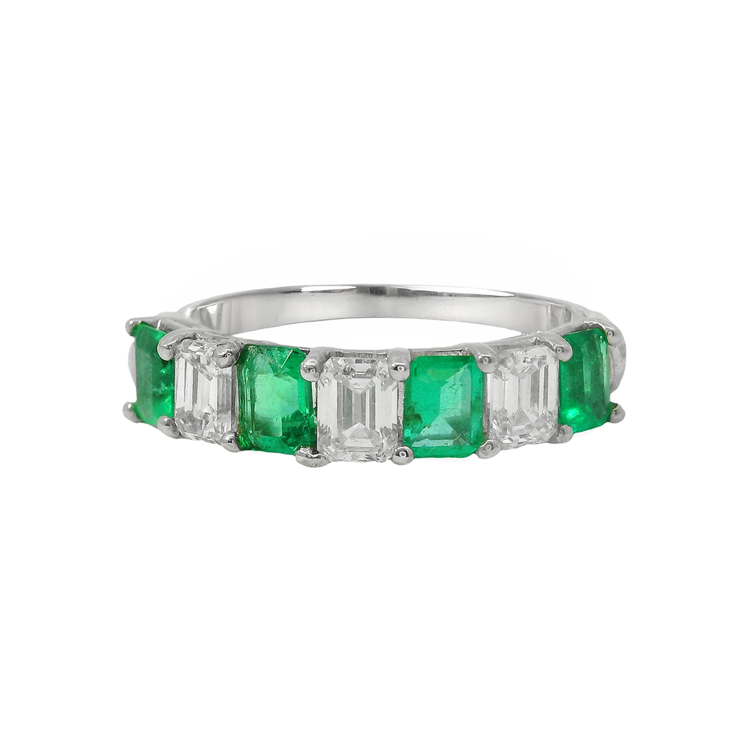 Alternating Emerald Cut Emerald and Diamond Band