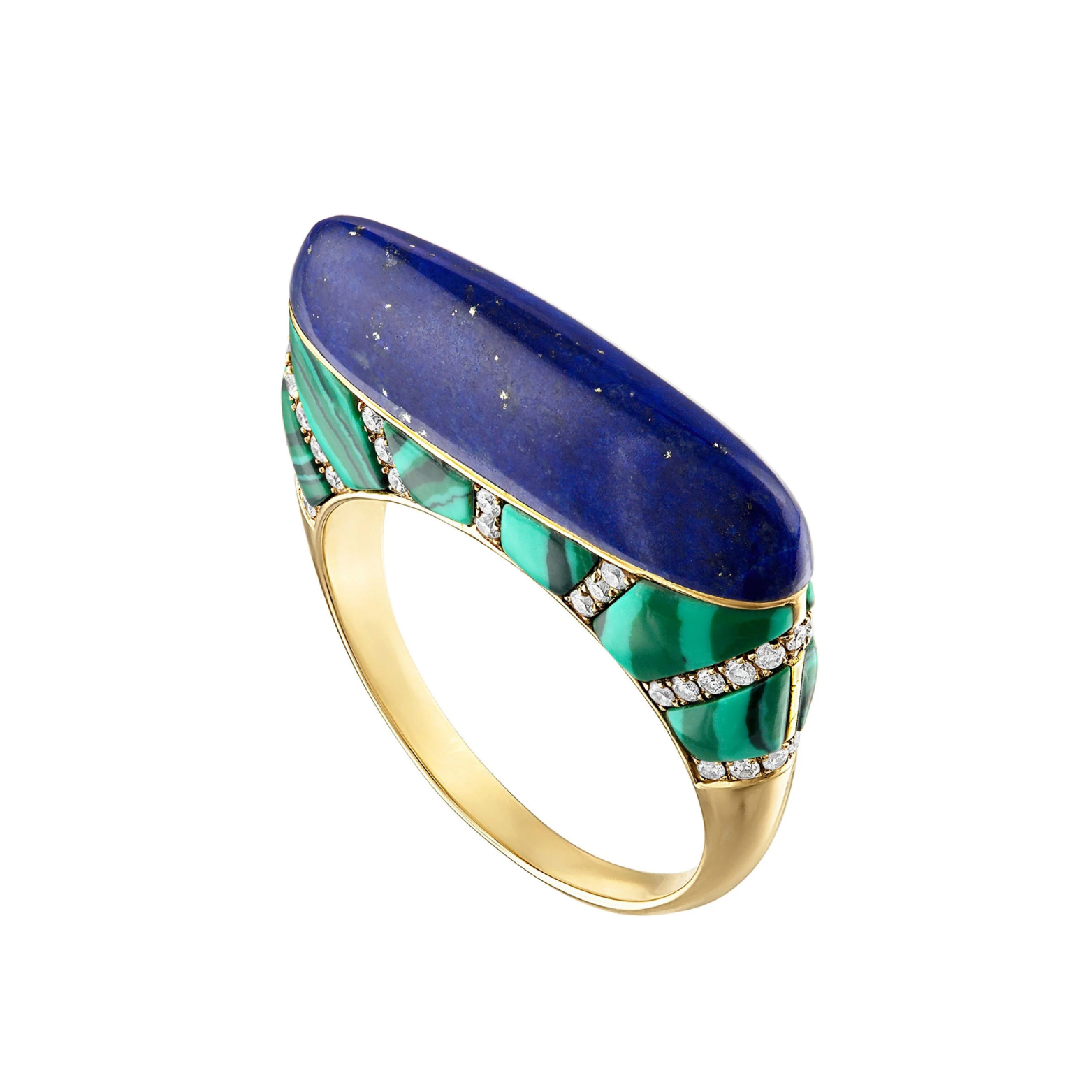 Lapis and Malachite In Pieces Stack Ring