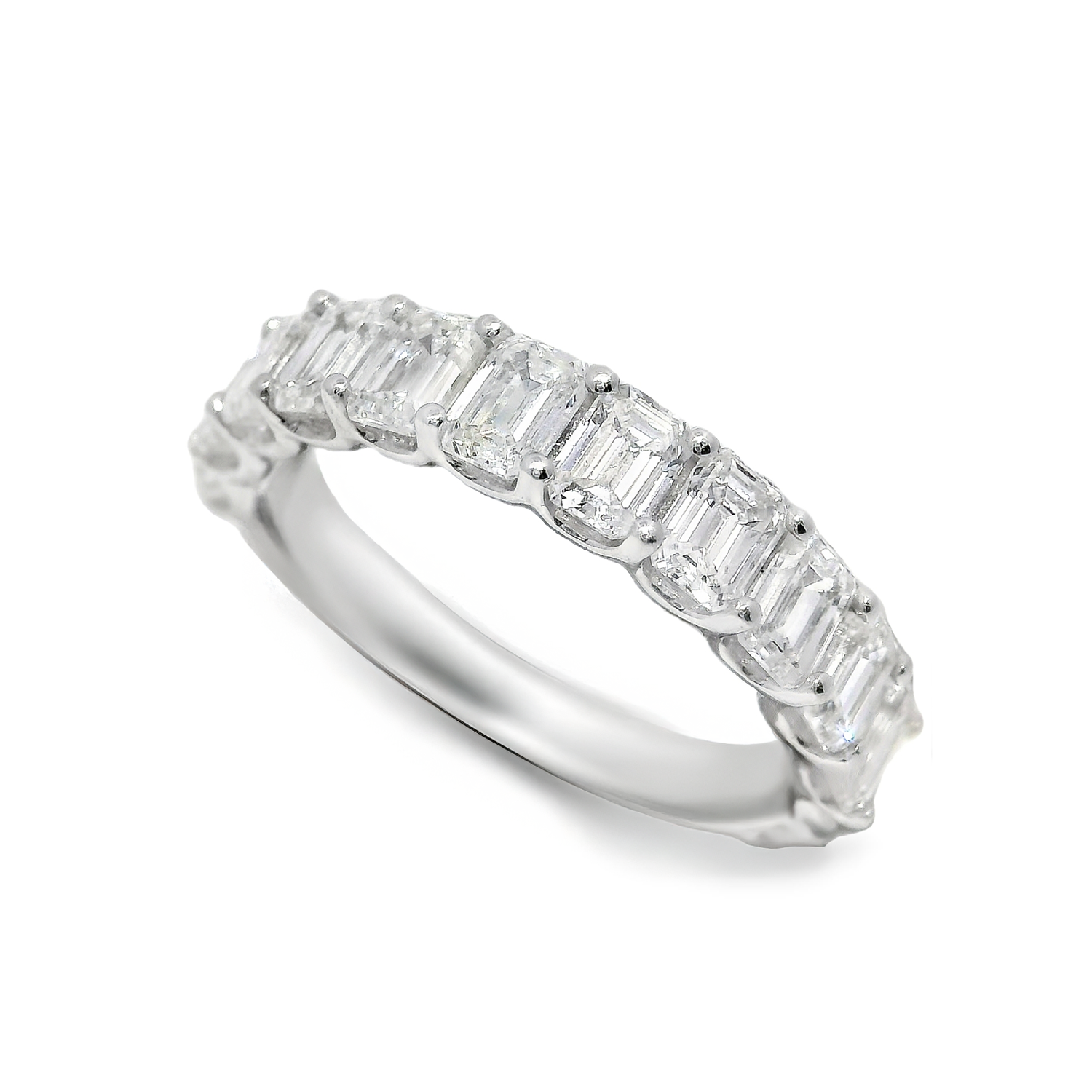 Emerald Cut Shared Prong Diamond Anniversary Band